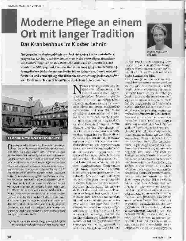 Vorschauseite 1: Moderne Pflege an einem Ort mit langer TraditionDas Krankenhaus im Kloster Lehnin