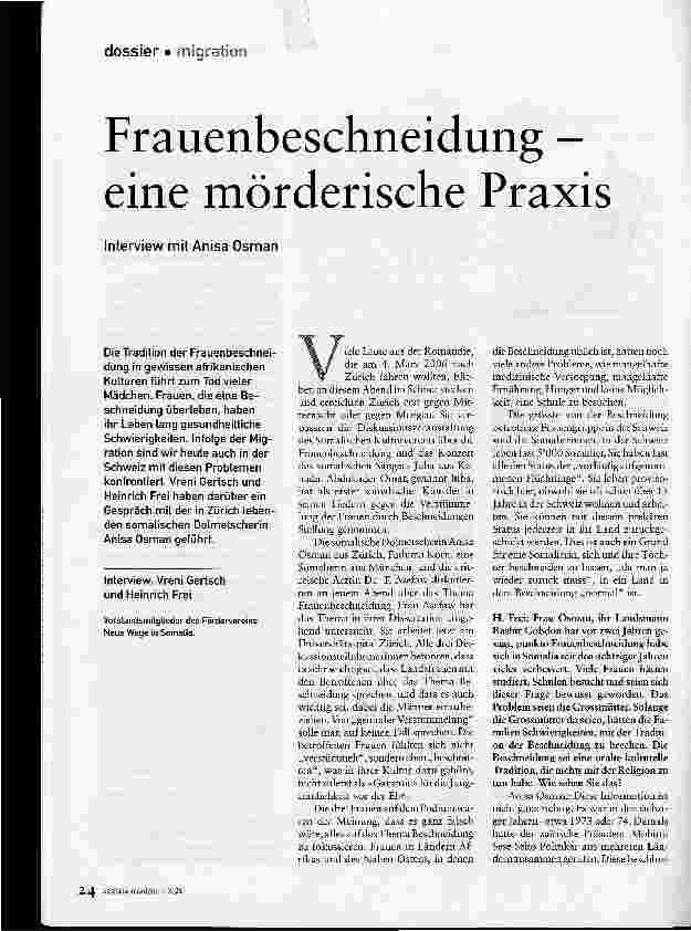 Vorschauseite 1: Frauenbeschneidung -eine mörderische Praxis