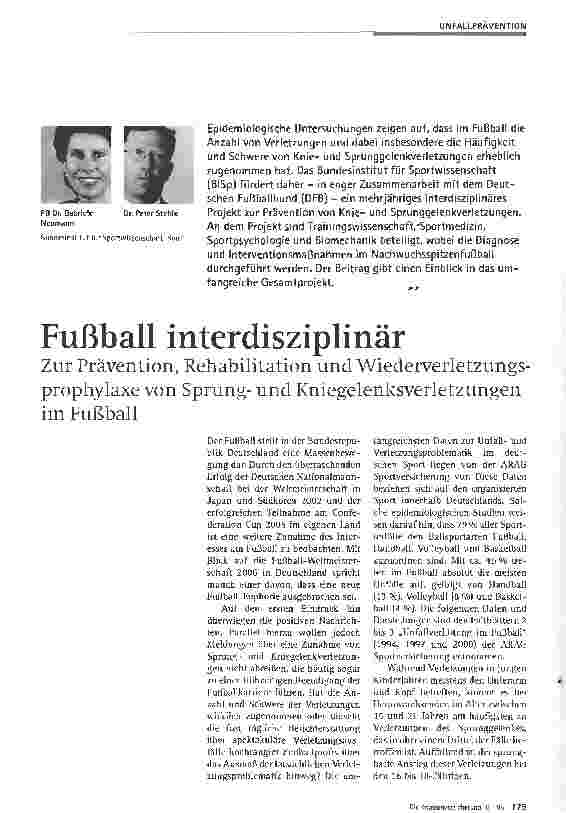 Vorschauseite 1: Fußball interdisziplinärZur Prävention, Rehabilitation und Wiederverletzungs-Prophylaxe von Sprungund Kniegelenksverletzungen im Fußball