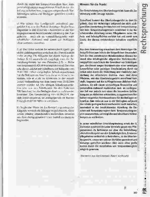 Vorschauseite 6: Zur Haftung eines Altenheimbetreibers für die Verbrühung eines Heimbewohners