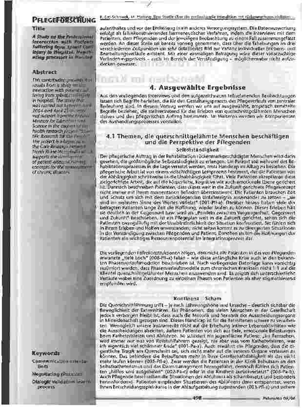 Vorschauseite 2: Eine Studie über die professionelle Interaktion mit rückenmarkgeschädigten Menschen im Krankenhaus