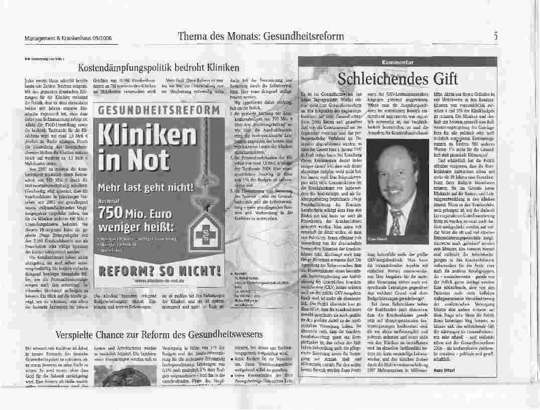 Vorschauseite 2: Kostendämpfungspolitik bedroht Kliniken