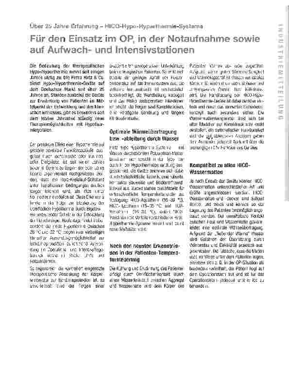 Vorschauseite 1: Für den Einsatz im OP, in der Notaufnahme sowie auf Aufwachund Intensivstationen