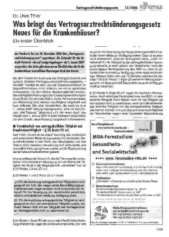Vorschauseite 1: Was bringt das Vertragsarztrechtsänderungsgesetz Neues für die Krankenhäuser?