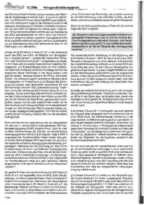 Vorschauseite 2: Was bringt das Vertragsarztrechtsänderungsgesetz Neues für die Krankenhäuser?