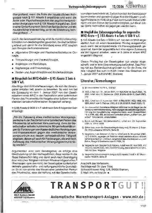 Vorschauseite 4: Was bringt das Vertragsarztrechtsänderungsgesetz Neues für die Krankenhäuser?