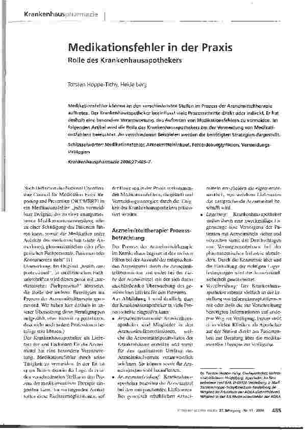 Vorschauseite 1: Medikationsfehler in der Praxis - Rolle des Krankenhausapothekers