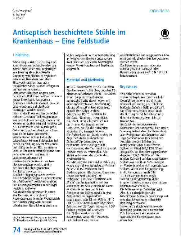 Vorschauseite 1: Antiseptisch beschichtete Stühle im KrankenhausEine Feldstudie