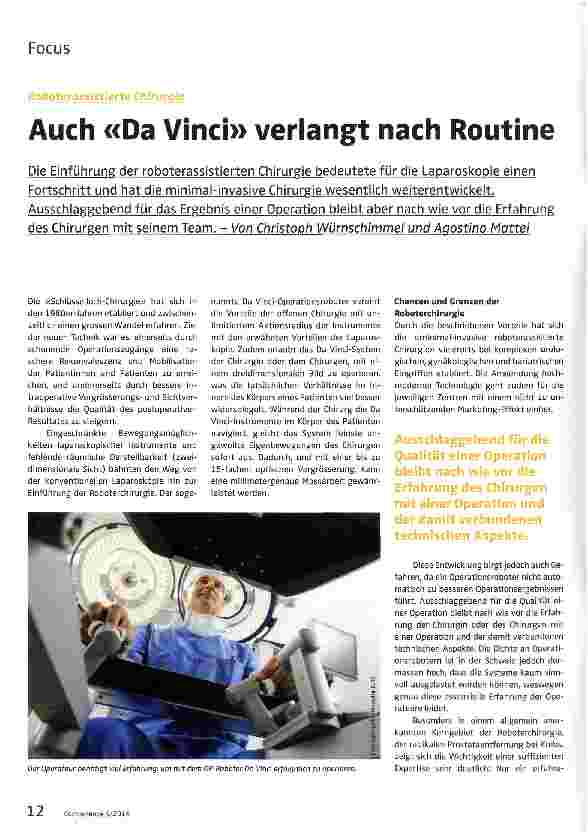 Vorschauseite 1: Auch «Da Vinci» verlangt nach Routine
