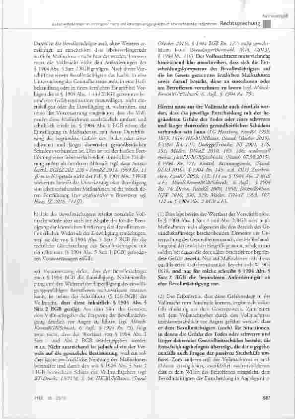 Vorschauseite 4: Zu den Anforderungen an VorsorgevoUmacht und Patientenverfügung im Zusammenhang mit dem Abbruch lebenserhaltender Mafßnahmen