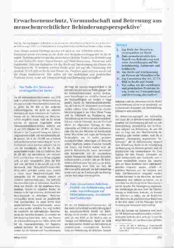 Vorschauseite 1: Erwachsenenschutz, Vormundschaft und Betreuung aus menschenrechtlicher Behinderungsperspektive