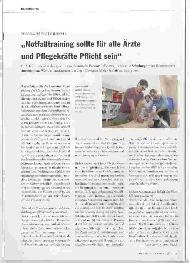 Vorschauseite 1: Notfalltraining sollte für alie Ärzte und Pfiegekräfte Pflicht sein