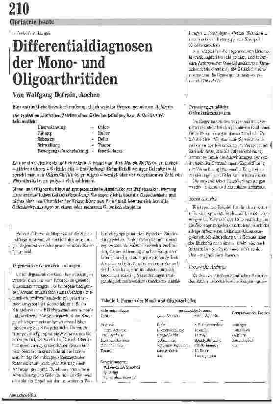 Vorschauseite 1: Differentialdiagnosen der Monound Oligorthritiden