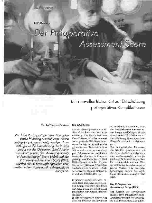 Vorschauseite 1: Der präoperative Assessment ScoreEin sinnvolles Instrument zur Einschätzung postoperativer Komplikationen