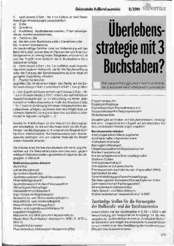 Vorschauseite 2: Elektronische Heilberufsausweise: Herausgabe und Nutzung im Krankenhaus