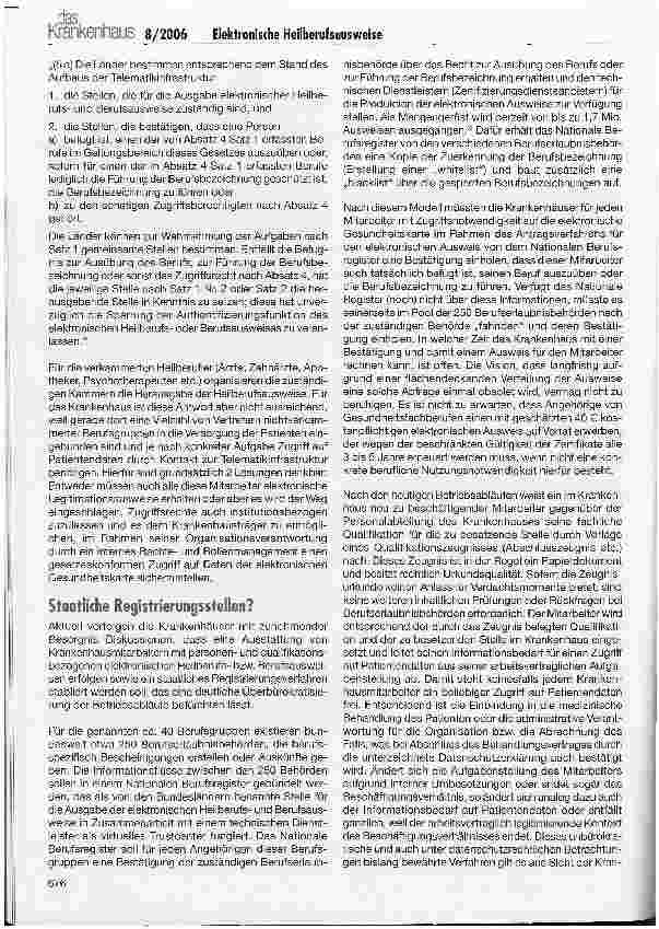 Vorschauseite 3: Elektronische Heilberufsausweise: Herausgabe und Nutzung im Krankenhaus