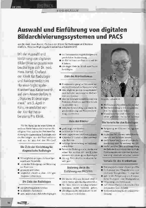 Vorschauseite 1: Auswahl und Einführung von digitalen Bildarchivierungssystemen und PACS
