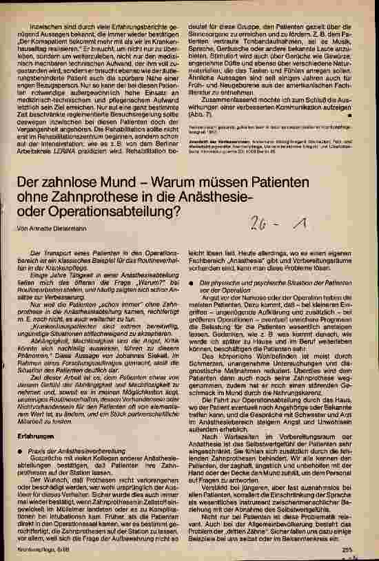 Vorschauseite 1: Der zahnlose Mund - warum müssen Patienten ohne Zahnprothese in die Anästhesieoder Operationsabteilung