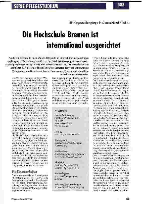 Vorschauseite 1: Die Hochschule Bremen ist international ausgerichtet Pflegestudiengänge in Deutschland