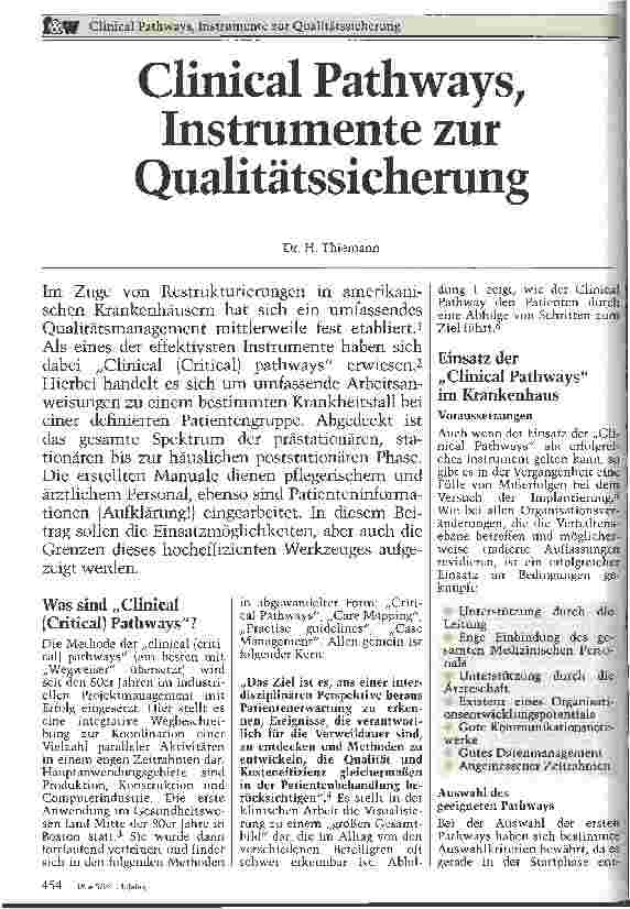 Vorschauseite 1: Clinical Pathways, Instrumente zur Qualitätssicherung