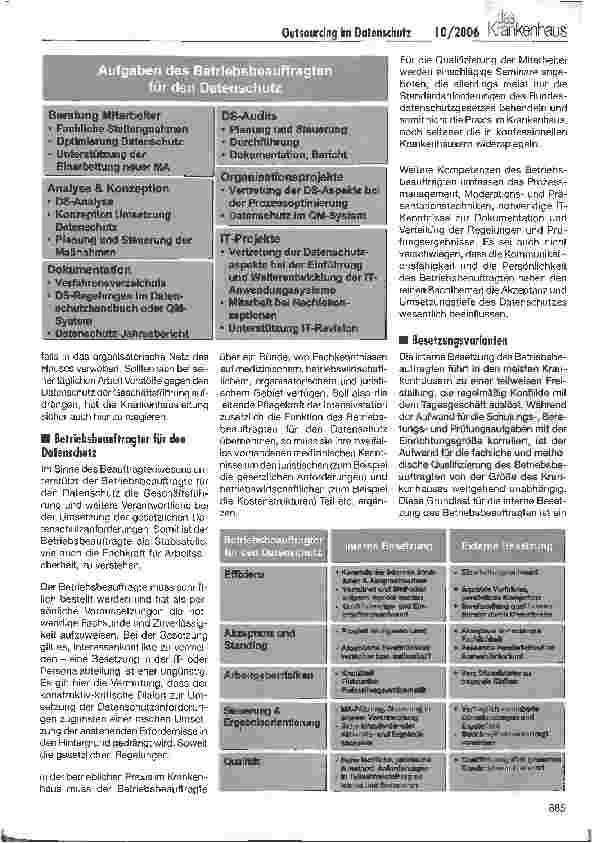 Vorschauseite 2: Outsourdng im Datenschutz - interne versus externe Besetzung des Betriebsbeauftragten