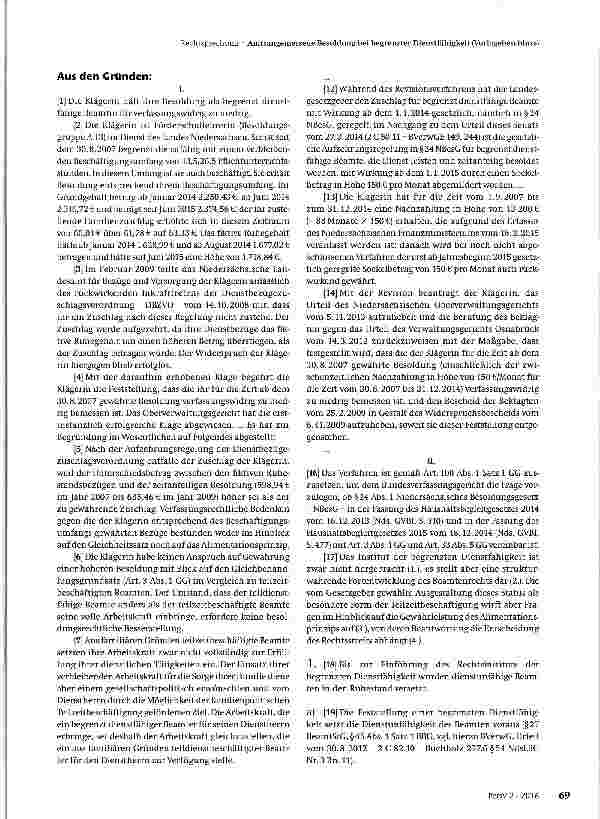 Vorschauseite 2: Amtsangemessene Besoldung bei begrenzter Dienstfähigkeit (Vorlagebeschluss)