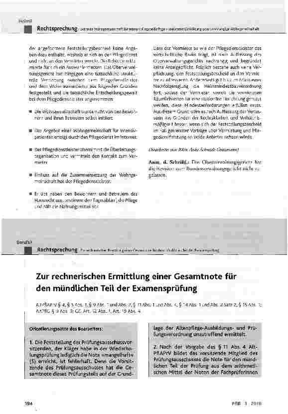 Vorschauseite 1: Zur rechnerischen Ermittlung einer Gesamtnote für den mündlichen Teil der Examensprüfung