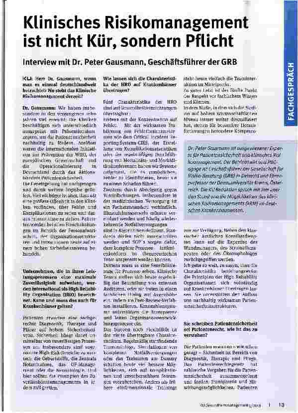 Vorschauseite 1: Klinisches Risikomanagement ist nicht Kür, sondern Pflicht