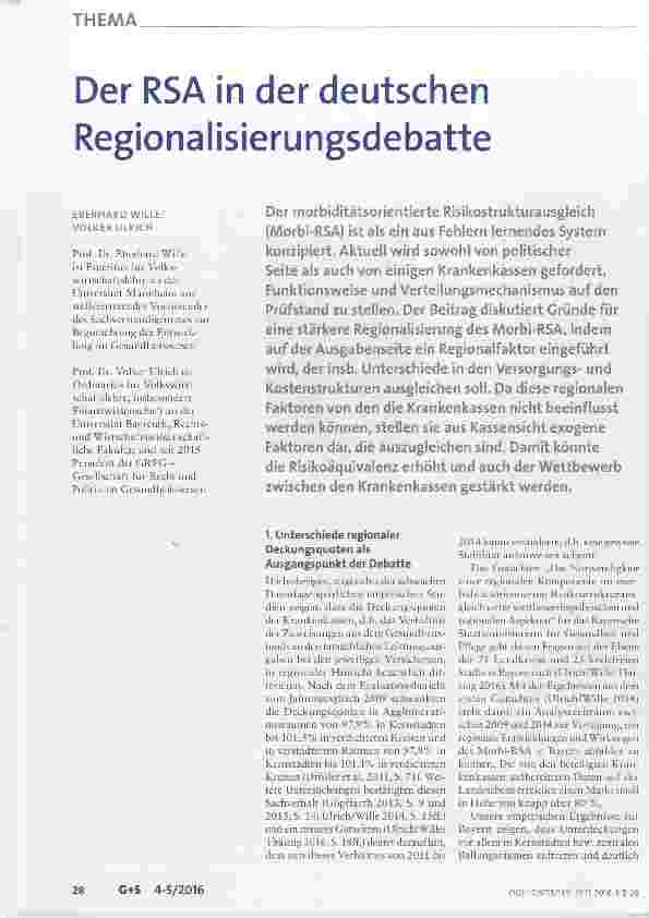 Vorschauseite 1: Der RSA in der deutschen Regionalisierungsdebatte