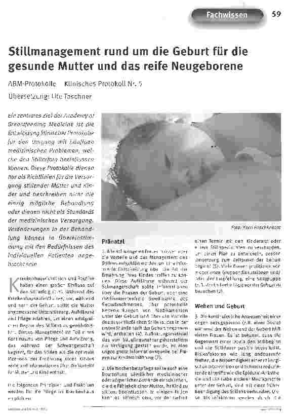 Vorschauseite 1: Stillmanagement rund um die Geburt für die gesunde Mutter und das reife Neugeborene ABM-Protokolle - Klinisches Protokoll Nr. 5