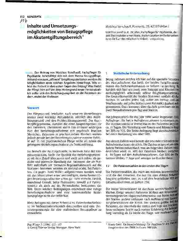 Vorschauseite 1: Inhalte und Umsetzunsmöglichkeiten von Bezugspflege im Akutentgiftungsbereich