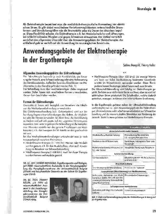 Vorschauseite 1: Anwendungsgebiete der Elektrotherapie in der Ergotherapie