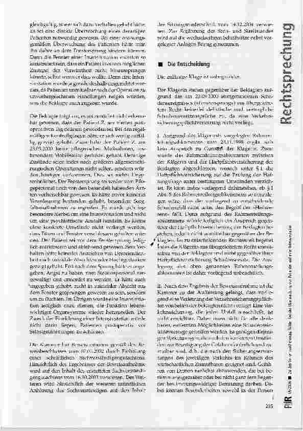Vorschauseite 3: Zu den Verkehrs-sicherungspflichten bei der Überwachung von Patienten auf einer Intensivstation