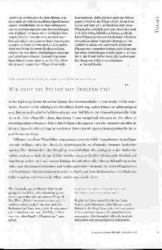 Vorschauseite 1: FEHLER MACHEN, FEHLER SEHEN UND FEHLER ERLEIDEN: WIE GEHT DIE PFLEGE MIT FEHLERN UM?