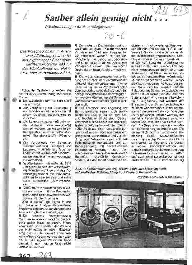 Vorschauseite 1: Sauber allein genügt nicht... Wäschereianlagen für Altenpflegeheime