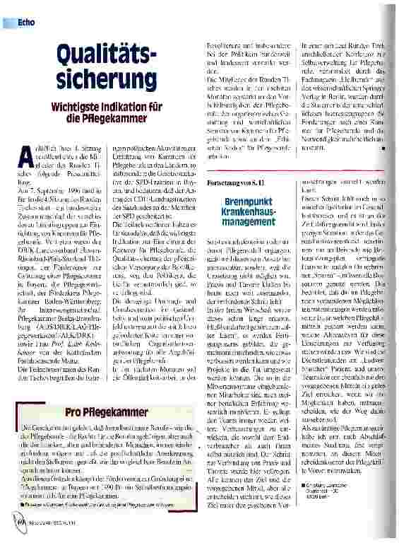 Vorschauseite 1: Qualitätssicherung Wichtigste Indikationen für die Pflegekammer