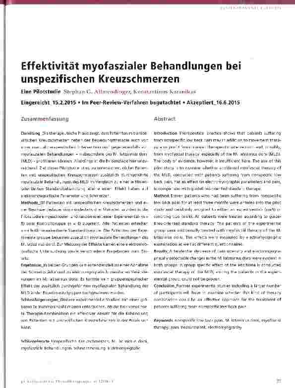Vorschauseite 1: Effektivität myofaszialer Behandlungen bei unspezifischen Kreuzschmerzen