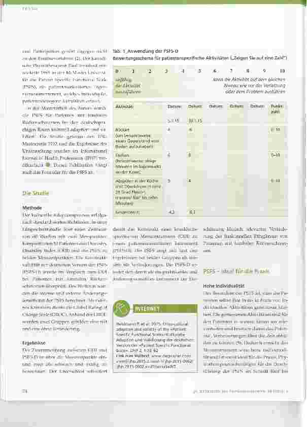 Vorschauseite 2: Die patientenspezifische Funktionsskala (PSFS-D)