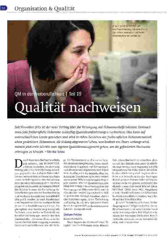Vorschauseite 1: QM in der Freiberuflichkeit I Teil 19 Qualität nachweisen