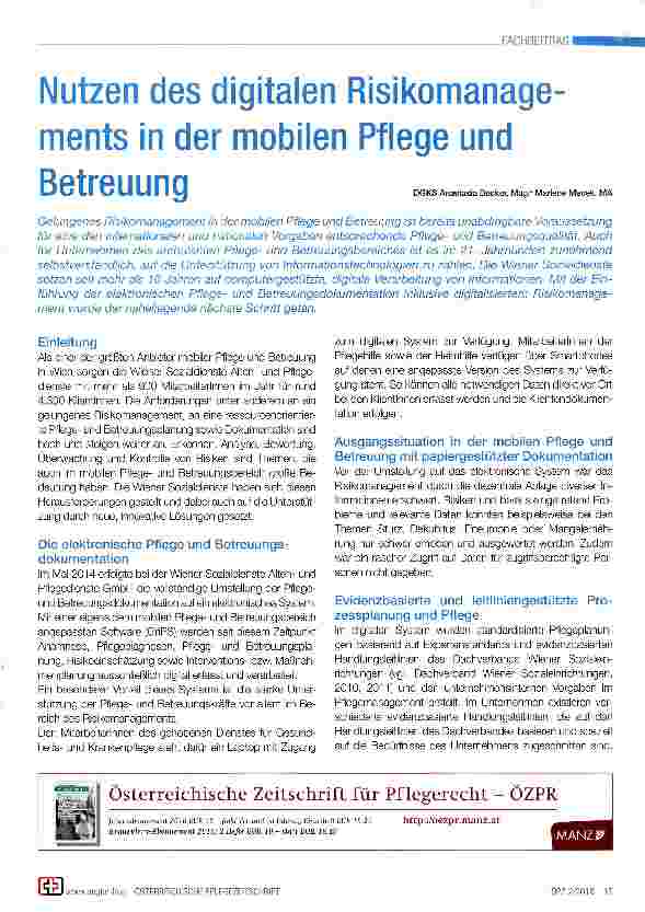 Vorschauseite 1: Nutzen des digitalen Risikomanagements in der mobilen Pflege und Betreuung
