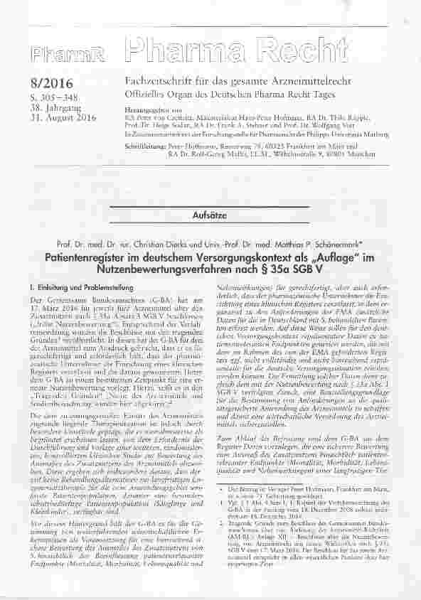 Vorschauseite 1: Patientenregister im deutschem Versorgungsicontext als Aufloge Nutzenbewertungsverfahren nach § 35a SGB V