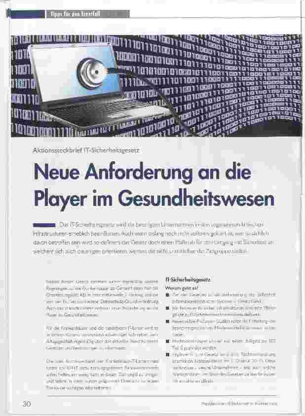 Vorschauseite 1: Neue Anforderung an die Player im Gesundheitswesen