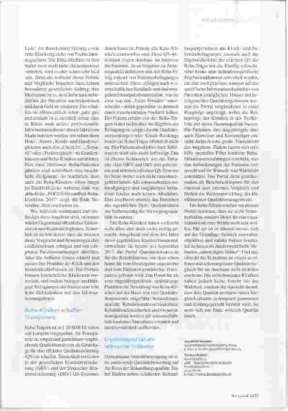 Vorschauseite 2: Public Reporting in der Reha Qualität setzt sich durch