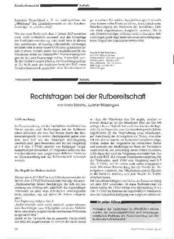 Vorschauseite 1: Rechtsfragen bei der Rufbereitschaft