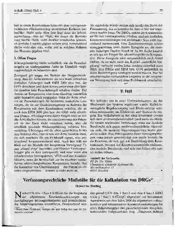 Vorschauseite 1: Verfassungsrechtliche Maßstäbe für die Kalkulation von DRGs