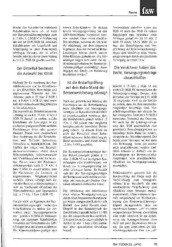 Vorschauseite 2: Bedarfsplanung durch Rentenversicherer ist rechtswidrigEs lohnt sich, für den Versorgungsvertrag zu streiten, aber er ist keine Belegungsgarantie