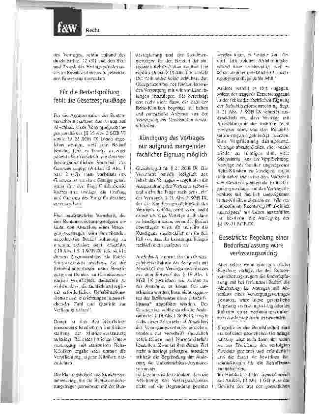 Vorschauseite 3: Bedarfsplanung durch Rentenversicherer ist rechtswidrigEs lohnt sich, für den Versorgungsvertrag zu streiten, aber er ist keine Belegungsgarantie
