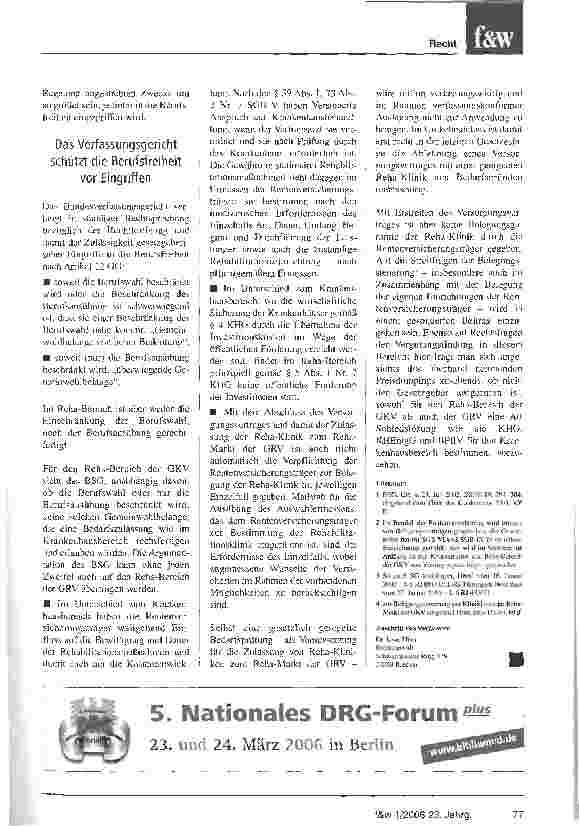 Vorschauseite 4: Bedarfsplanung durch Rentenversicherer ist rechtswidrigEs lohnt sich, für den Versorgungsvertrag zu streiten, aber er ist keine Belegungsgarantie