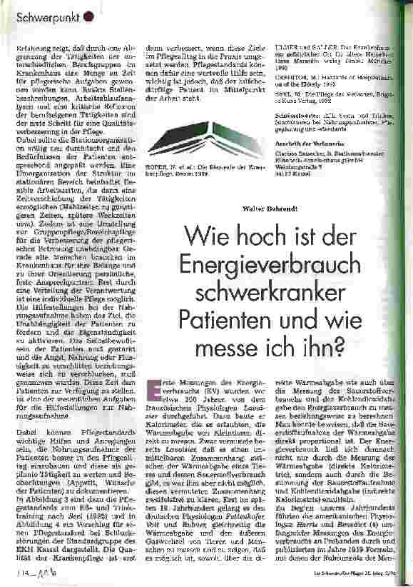 Vorschauseite 1: Wie hoch ist der Energieverbrauch schwerkranker Patienten und wie messe ich ihn?