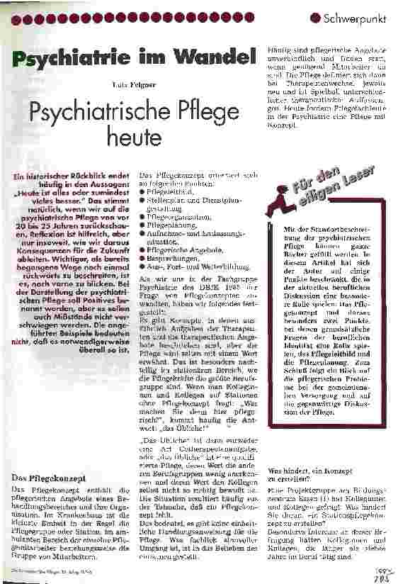 Vorschauseite 1: Psychiatrie im Wandel Psychiatrische Pflege heute